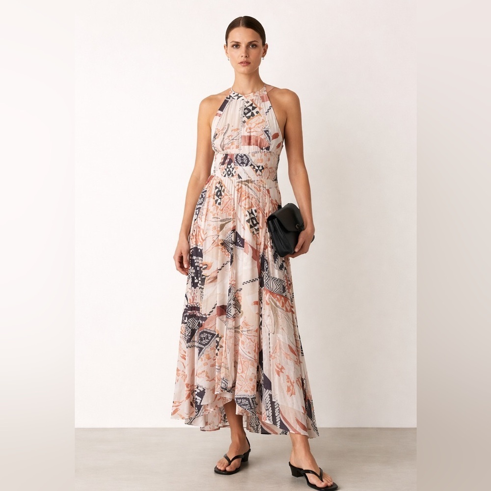Anthropologie Abel the Label halter mixed print midi dress with tie back. Small
